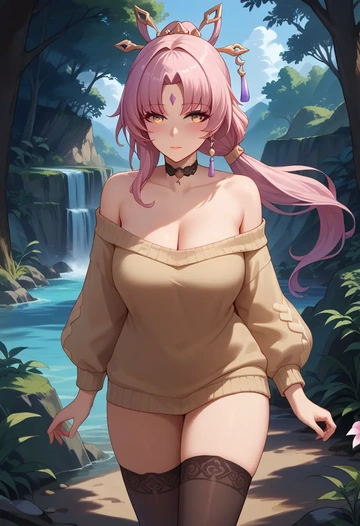 star rail,fu xuan,off-shoulder,sweater  - AI generated anime art